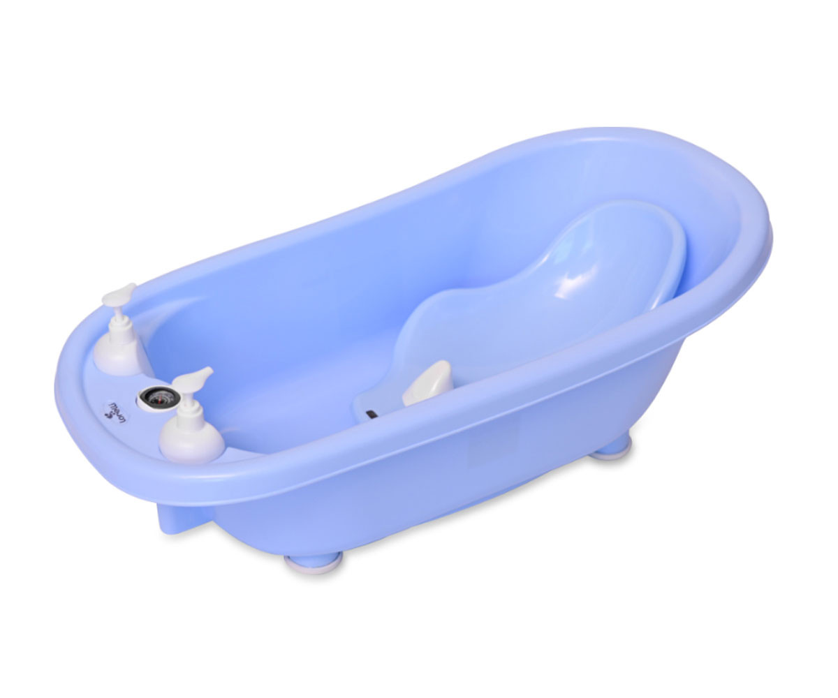 Детска вана за къпане на бебе с функция оттичане, термометър и подложка Lorelli, синя 10130820004