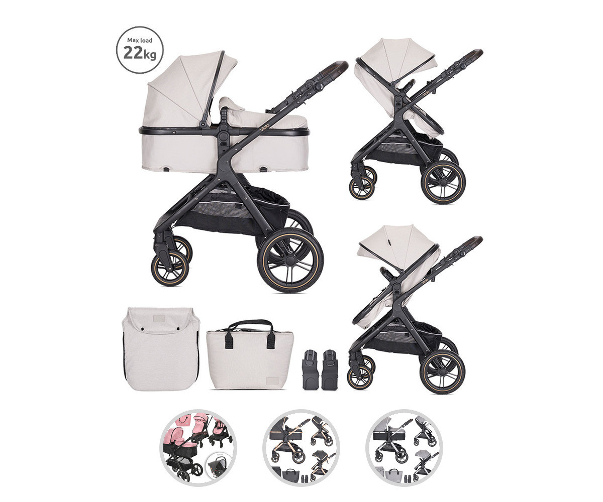 Комбинирана количка с обръщаща се седалка за новородени бебета и деца до 22кг Lorelli Viola, асортимент 1002181