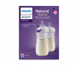 Комплект пластмасови шишета със силиконов биберон за бебета и деца без протичане 6м+ Philips-Avent Natural Response 4.0, 2х330мл 00A.0608.001