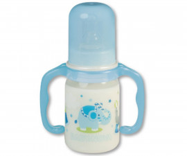 Бебешко пластмасово шише с дръжки и със силиконов биберон Baby Nova, PP, 125мл 46003