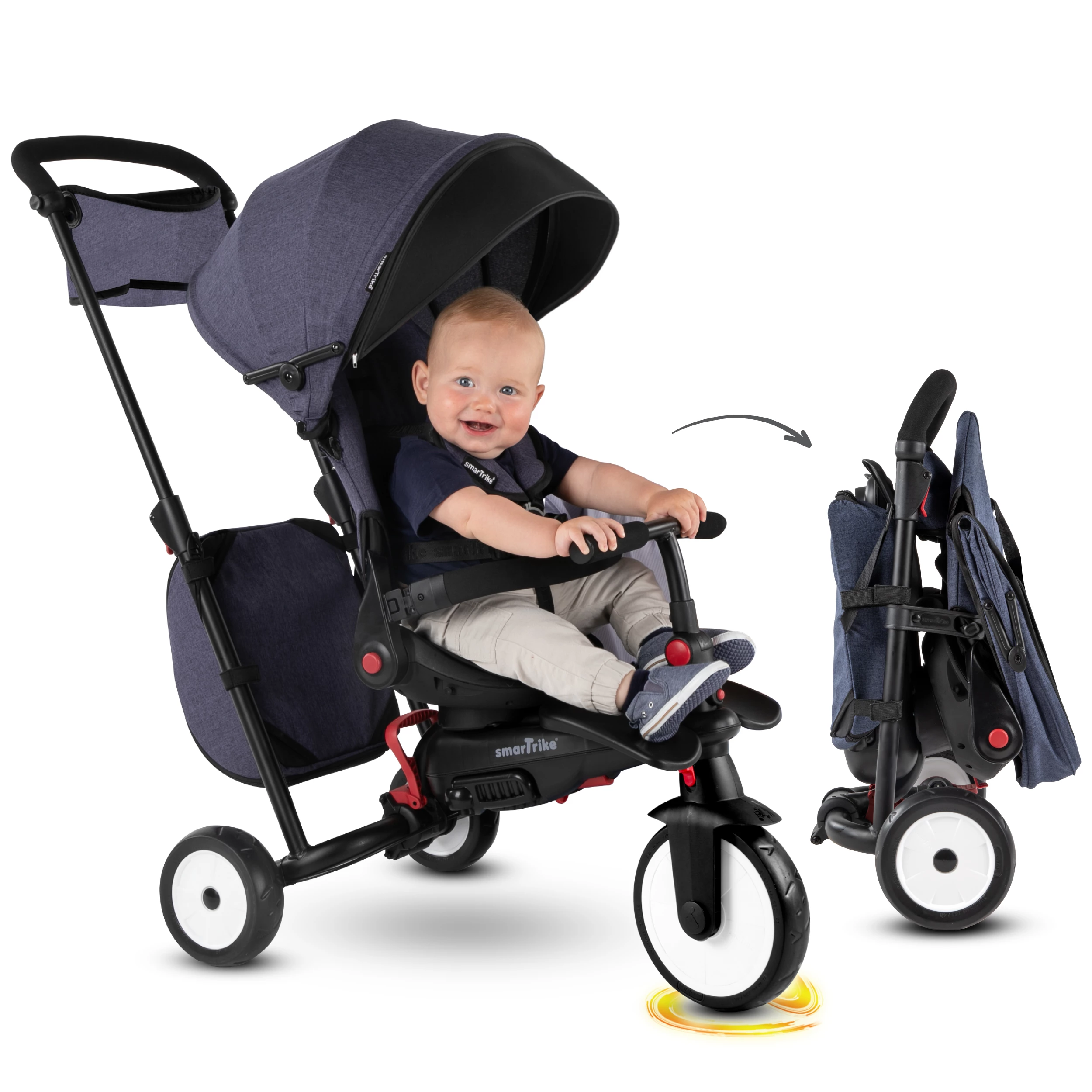 детска сгъваема триколка с родителски контрол smartFold STR7 Vibe, дънков цвят 5503200