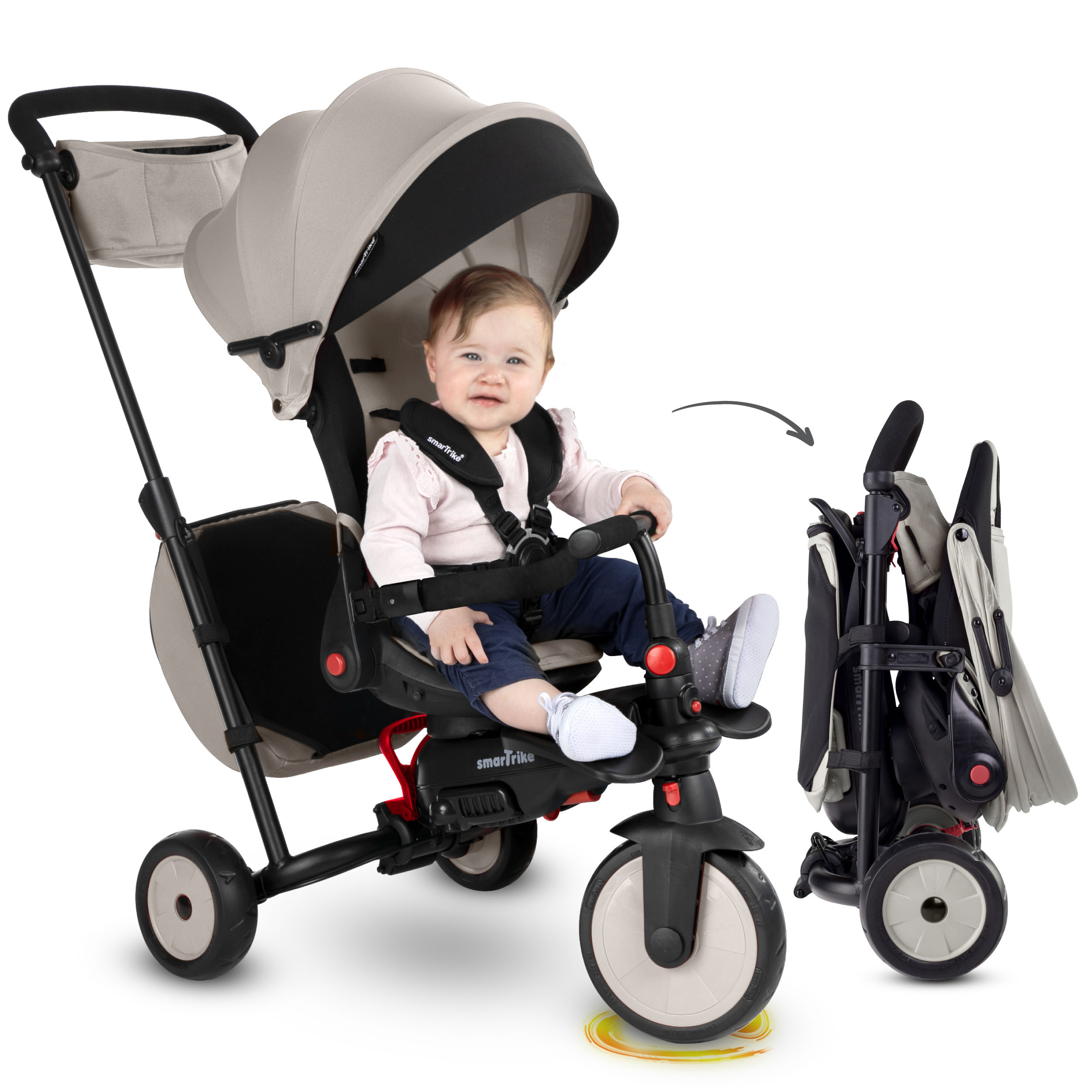 детска сгъваема триколка с родителски контрол smartFold STR7 J, сив цвят 5503114