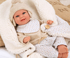 Arias - Мека кукла като истинско бебе с бежово одеялце, 35 см 60826