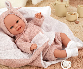 Arias - Мека кукла като истинско бебе с розово одеялце, 35 см 60827