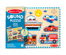 Spin Master 6075218 - Дървени детски играчки Melissa & Doug - Дървен пъзел със звук: Превозни средства