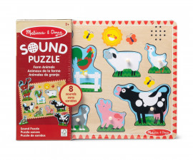 Spin Master 6075363 - Дървени детски играчки Melissa & Doug - Дървен пъзел със звук: Животни от фермата
