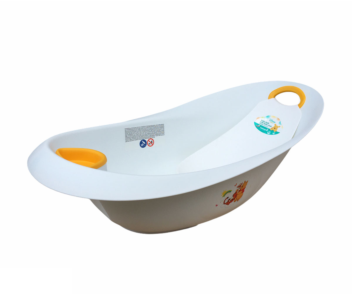 Детска вана за къпане на бебе с източване и подложка Lorelli Luxe 87 см, Мечо бяла 10130730091