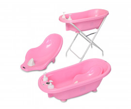 Детска вана за къпане на бебе с функция оттичане, стойка, термометър и подложка Lorelli, розова 10130820003