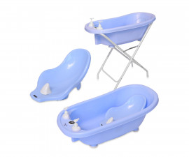 Детска вана за къпане на бебе с функция оттичане, стойка, термометър и подложка Lorelli, синя 10130820004