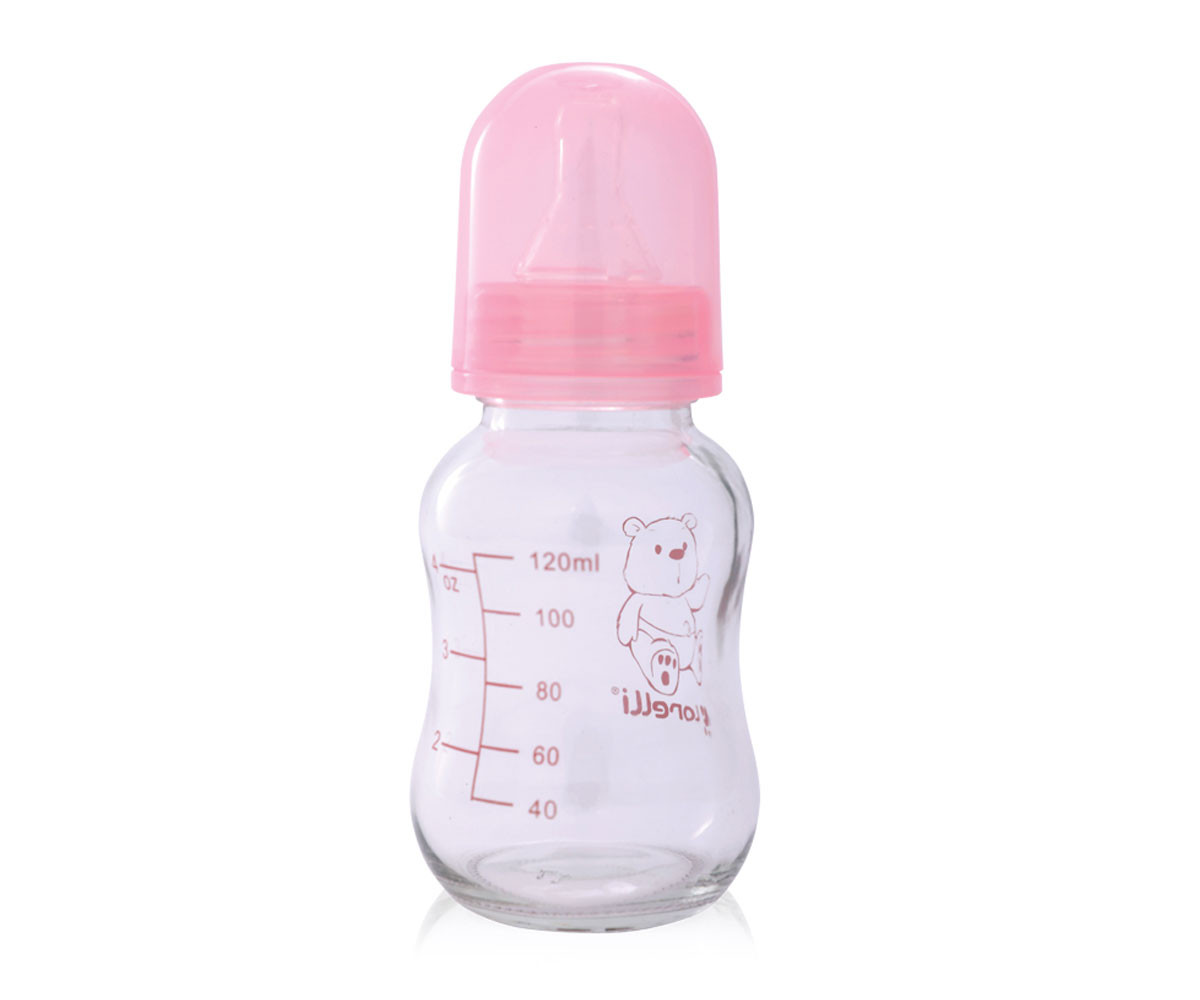 Бебешко стъклено шише за храна и вода с розова капачка Lorelli, 120мл 10200610001