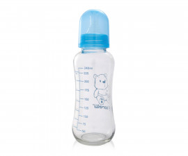 Бебешко стъклено шише за храна и вода със синя капачка Lorelli, 240мл 10200620002
