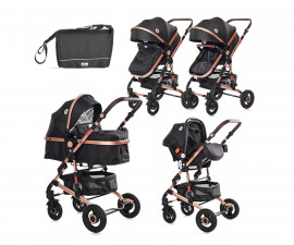 Комбинирана бебешка количка с обръщаща се седалка за деца до 15кг Lorelli Alba Premium Set, Lux Black 10021472186R
