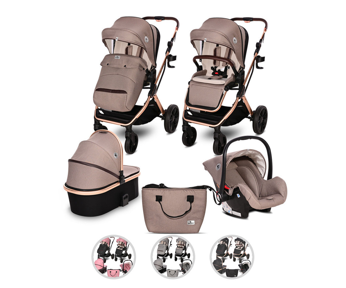 Комбинирана количка с обръщаща се седалка за новородени бебета и деца до 22кг Lorelli Glory 3в1, асортимент 1002176