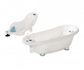 Детска вана за къпане на бебе с функция оттичане, термометър и бяла подложка Lorelli, бяла/синьо 10130790001