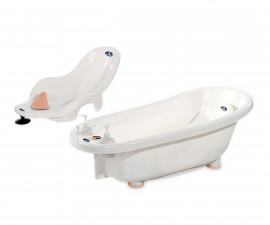 Детска вана за къпане на бебе с функция оттичане, термометър и бяла подложка Lorelli, бяла/розово 10130790002