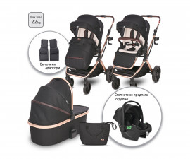 Комбинирана бебешка количка с обръщаща се седалка за деца до 22кг с включени адаптори за столче/кошница за кола Lorelli Glory 2в1, Black diamond 10021822304A