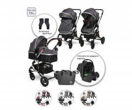 Комбинирана количка с обръщаща се седалка за новородени бебета и деца до 15кг с включени адаптори за столче/кошница за кола Lorelli Alba Premium, асортимент 1002142