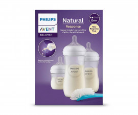 Подаръчен комплект за новородено с 3 шишета за хранене Natural Response с биберони без протичане и четка за почистване Philips-Avent Natural Response 3.0 00A.0604.001