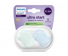 Ортодонтска залъгалка Philips-Avent Ultra Start, 2 броя, със стерилизираща кутийка, пастелни, момче, 0-2м 00A.0632.001