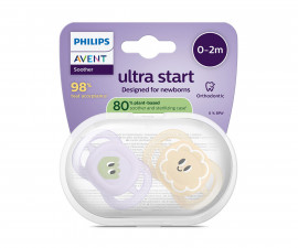 Ортодонтска залъгалка Philips-Avent Ultra Start, 2 броя, със стерилизираща кутийка, дизайн очички, момиче, 0-2м 00A.0633.001