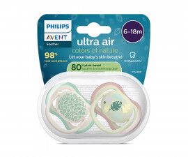 Ортодонтска залъгалка Philips-Avent Ultra Air, 2 броя, със стерилизираща кутийка, дизайн листа, неутрални, 6-18м 00A.0651.001