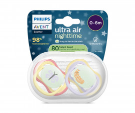 Ортодонтска залъгалка светеща в тъмното Philips-Avent Ultra Air Night, 2 броя, със стерилизираща кутийка, пеперуда/гъсеница, розов, 0-6м 00A.0657.001