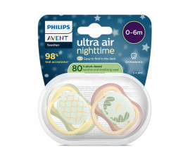 Ортодонтска залъгалка светеща в тъмното Philips-Avent Ultra Air Night, 2 броя, със стерилизираща кутийка, пастелни, неутрални, 0-6м 00A.0658.001