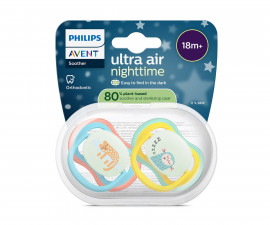 Ортодонтска залъгалка светеща в тъмното Philips-Avent Ultra Air Night, 2 броя, със стерилизираща кутийка, маймунка/леопард, неутрални, 18м+ 00A.0662.001