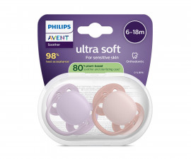 Ортодонтска залъгалка Philips-Avent Ultra Soft, 2 броя, със стерилизираща кутийка, пастелни, момиче, 6-18м 00A.0664.001