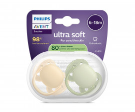 Ортодонтска залъгалка Philips-Avent Ultra Soft, 2 броя, със стерилизираща кутийка, пастелни, момче, 6-18м 00A.0665.001