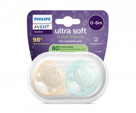 Ортодонтска залъгалка Philips-Avent Ultra Soft, 2 броя, със стерилизираща кутийка, птица/охлюв, пастелни, 0-6м 00A.0667.001