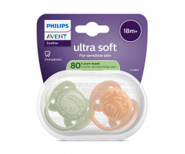 Ортодонтска залъгалка Philips-Avent Ultra Soft, 2 броя, със стерилизираща кутийка, сърна/гъска, оранж/зелен, 18м+ 00A.0668.001