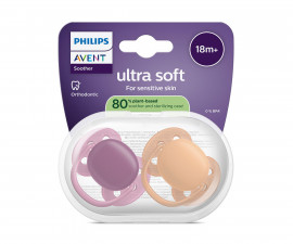 Ортодонтска залъгалка Philips-Avent Ultra Soft, 2 броя, със стерилизираща кутийка, лилав/оранжев, 18м+ 00A.0669.001
