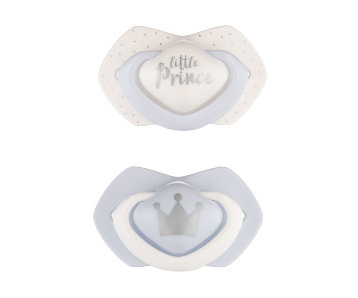 Комплект от симетрични силиконови залъгалки за бебета Canpol Royal Baby, 2 броя, 0-6 м, сини 22/650_blu