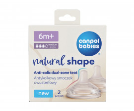 Антиколик биберон за хранене от силикон за хранене за шишета Canpol Natural Shape, 2 броя, 6м+ 21/752