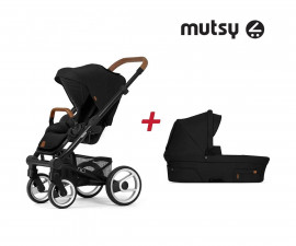 Пакет Mutsy Nio North Black - Шаси Black със светло кафява дръжка, седалка със сенник и кош за новородено MT.0430.001