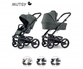 Комбинирана количка с обръщаща се седалка за новородени бебета и деца до 22кг с черно шаси, дръжка, кош за новородено и седалка със сенник Mutsy Nio, асортимент MT.0550