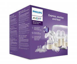 Комплект ръчна помпа за кърма Philips-Avent Natural Motion, MW стерилизатор, шишета Natural Response 2х125 мл, 2х260 мл, 2 залъгалки 0-6м, 4 биберона Natural Response, четка 00A.0568.001 / SCD430/50