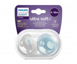 Ортодонтични залъгалки Philips-Avent Ultra Soft, 2 броя, със стерилизираща кутийка, момче, пиле/перо, 6-18 м 00A.0515.011