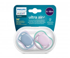 Ортодонтични залъгалки Philips-Avent Ultra Air, 2 броя, със стерилизираща кутийка, неутрални, момиче, 6-18 м 00A.0524.006
