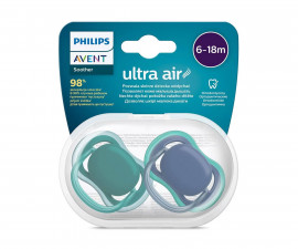Ортодонтични залъгалки Philips-Avent Ultra Air, 2 броя, със стерилизираща кутийка, неутрални, момче, 6-18 м 00A.0524.009