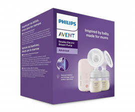 Комплект двойна електрическа помпа за кърма свободни ръце Philips-Avent Natural Motion Advanced с 2 броя шишета 125мл с биберон Natural Response 0м+, 5 броя торбички за кърма и 4 броя подплънки 00A.0617.001