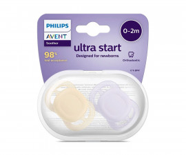 Ортодонтска залъгалка Philips-Avent Ultra Start, 2 броя, със стерилизираща кутийка, пастел момиче, 0-2 м 00A.0620.001