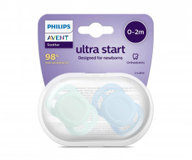 Ортодонтска залъгалка Philips-Avent Ultra Start, 2 броя, със стерилизираща кутийка, пастел момиче, 0-2 м 00A.0623.001