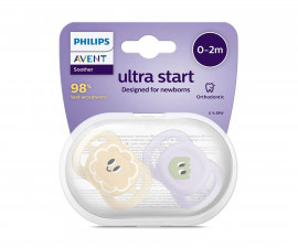 Ортодонтска залъгалка Philips-Avent Ultra Start, 2 броя, със стерилизираща кутийка, очички момиче, 0-2 м 00A.0621.001