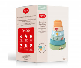 Играчка за бебе Tiny Love - Дървена кула за подреждане Farmers Funday, 6м+ TL.0859.001