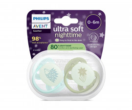 Ортодонтска залъгалка Philips-Avent Ultra Soft Night, 2 броя, със стерилизираща кутийка, таралеж/звезда, момче, 0-6м 00A.0685.001