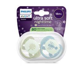 Ортодонтска залъгалка Philips-Avent Ultra Soft Night, 2 броя, със стерилизираща кутийка, пастелни, момче, 18м+ 00A.0689.001