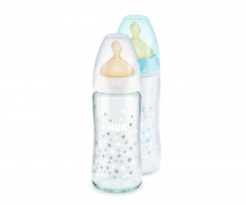 Бебешко стъклено шише за мляко и вода Nuk First Choice, каучук, 240мл, асортимент 10745098