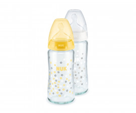 Бебешко стъклено шише за мляко и вода Nuk First Choice, силикон, 240мл, асортимент 10745097